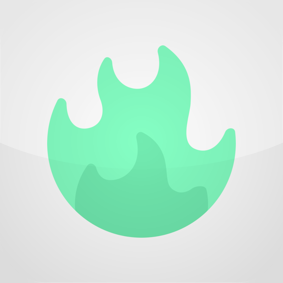 An iOS 6 style postLit icon, which is a vector graphic of a green fire emoji